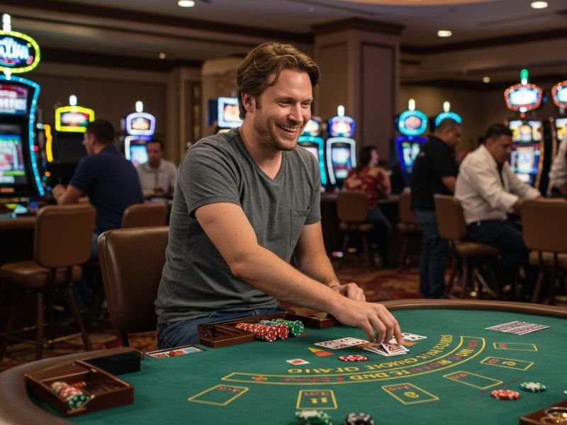 Man enjoying online gaming on 888 Casino Net, playing casino games on his laptop.