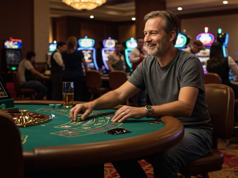 Old man placing a bet in a casino, enjoying the thrill of gaming at 888 casino net.