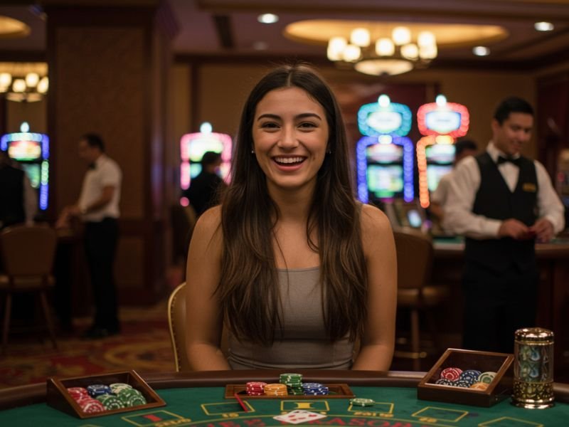 Girl hosting live games at 88 Online-Casino, engaging players with excitement and fun.