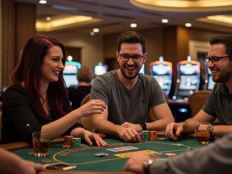 Asia 88 Casino girl playing with two boys in a lively casino setting