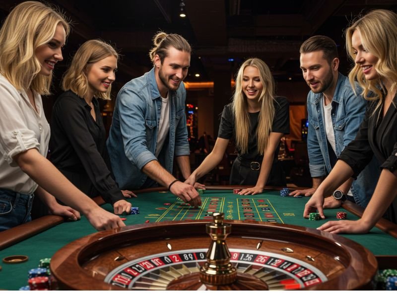 Man leading the game with his friends at Bet88 Casino, enjoying an exciting casino experience.

