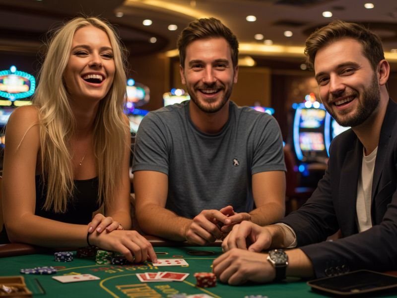Escala Gaming-Agent friends pause gaming to pose for a group picture in the casino.