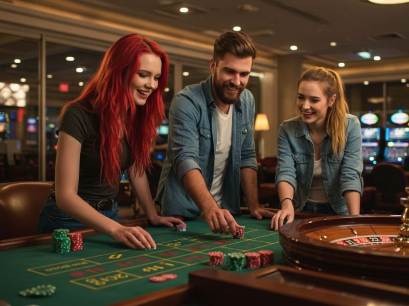 Escala Gaming-Agent enjoying casino games with friends in a lively setting.