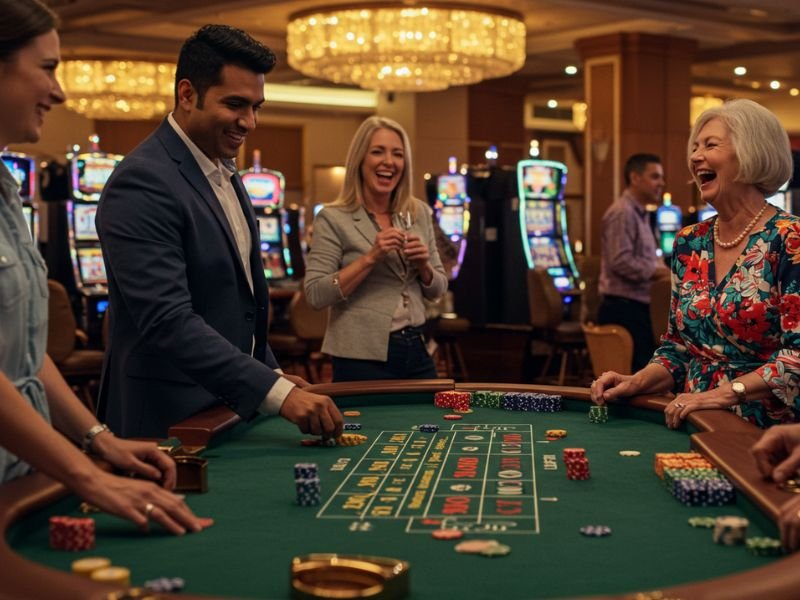 Group of friends enjoying live table play at Extreme Casino 88 Gaming.