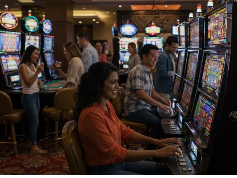 Girl enjoying an online game at a lively casino, representing Extreme Casino Gaming Asia excitement