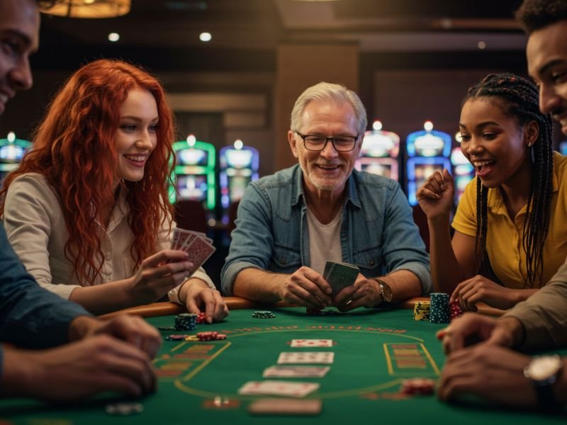 Friends enjoying an exciting night at Ph-dream casino with smiles and lively gaming atmosphere.

