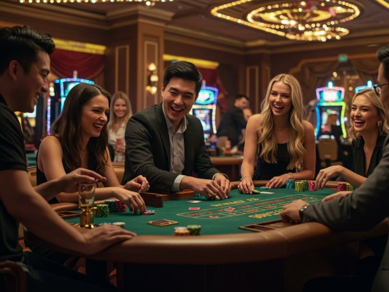 Man enjoying games at Phlove Online-Casino, focused on a slot machine

