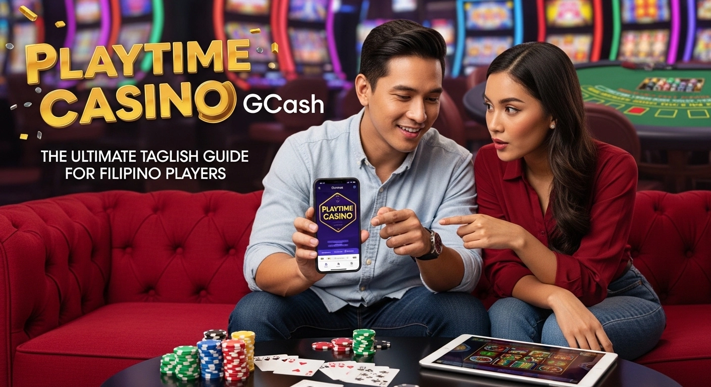 Playtime Casino GCash mobile gameplay with slots, cards, and Filipino players celebrating.